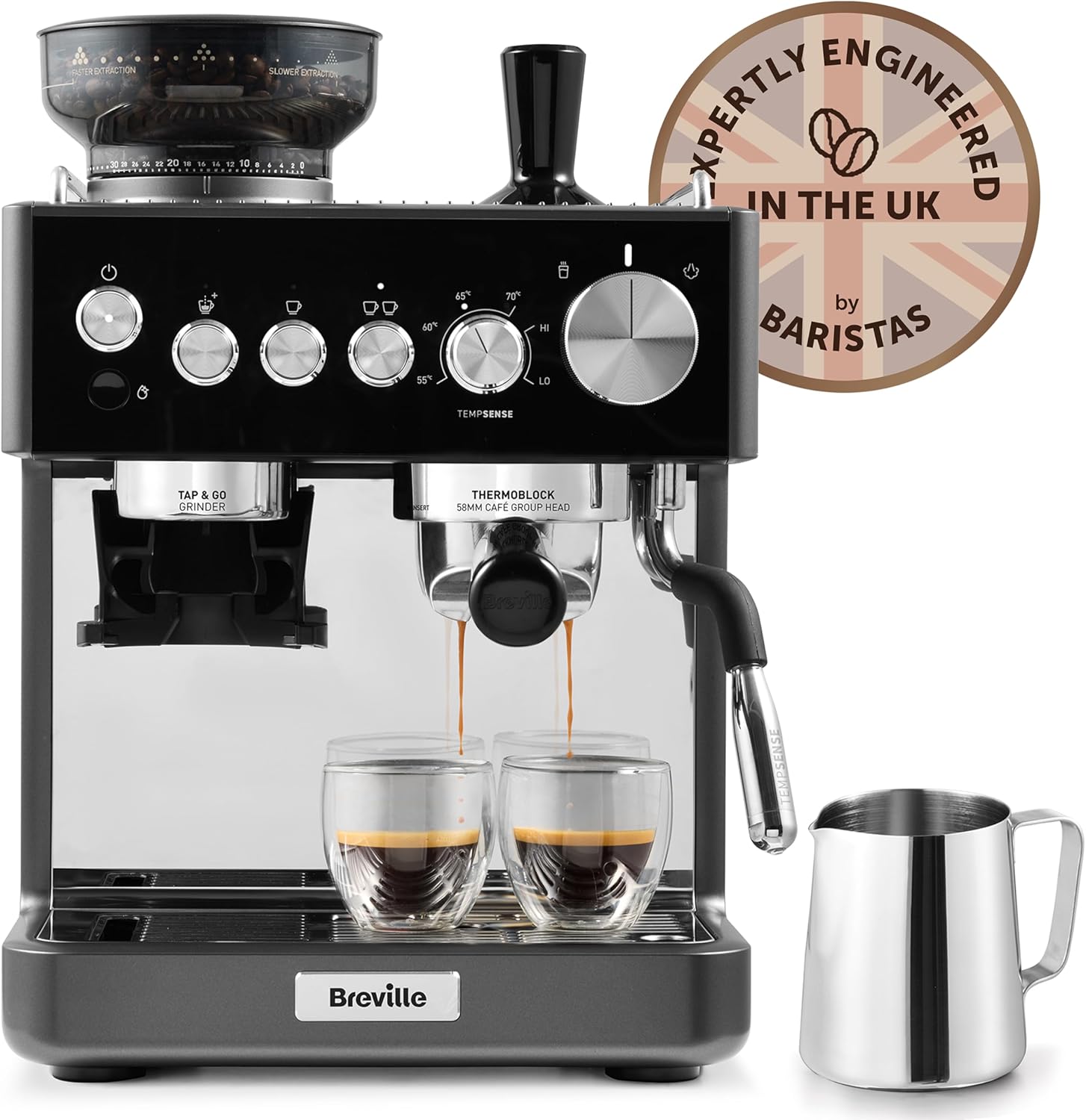 Breville Barista Sense Espresso Machine | Bean to Cup Coffee Maker with Integrated Coffee Grinder & Milk Frother | TempSense Steam Wand | 15 Bar Italian Pump | Black [VCF187]