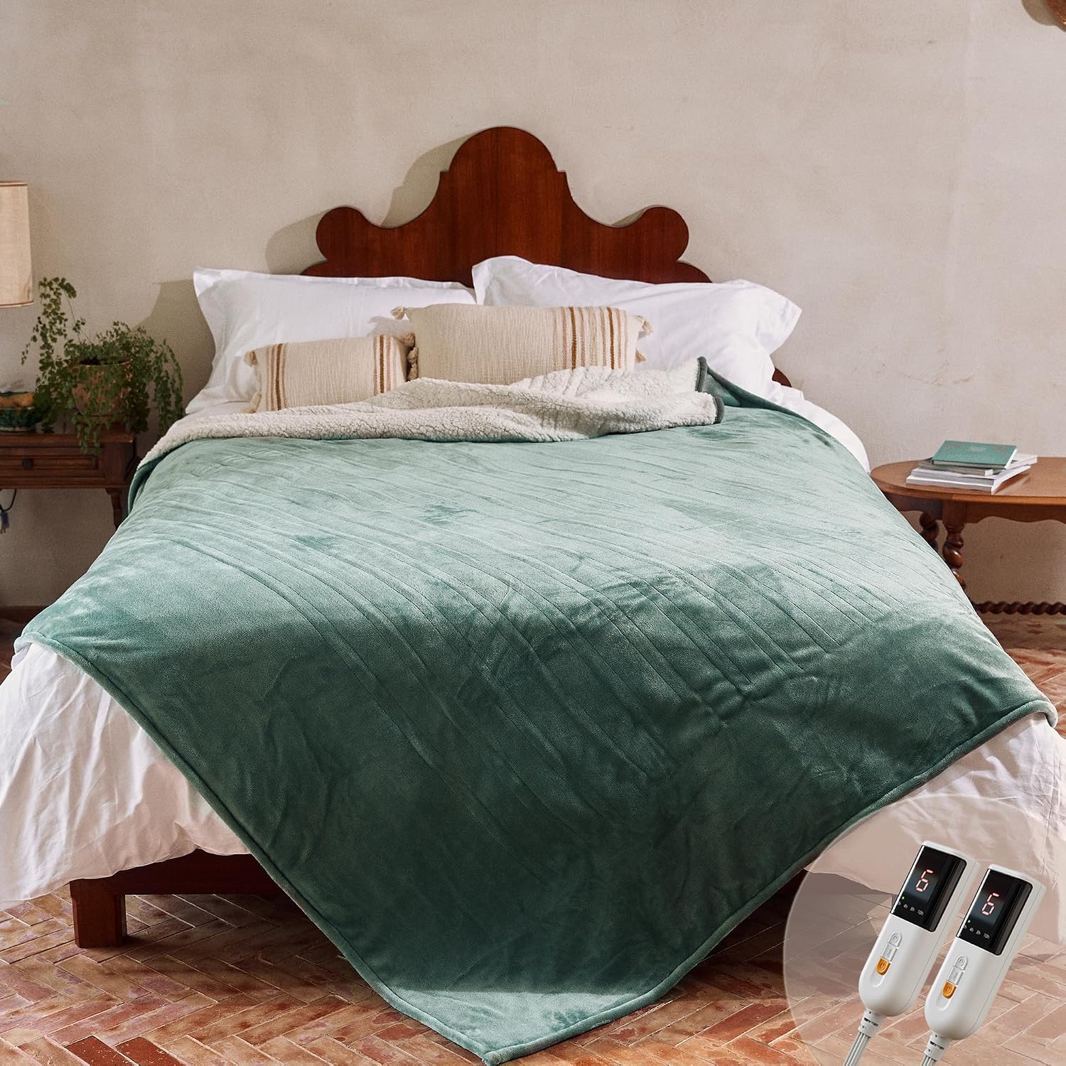 GOTCOZY Heated Blanket-Soft Plush Electric Blanket King Size(Green)