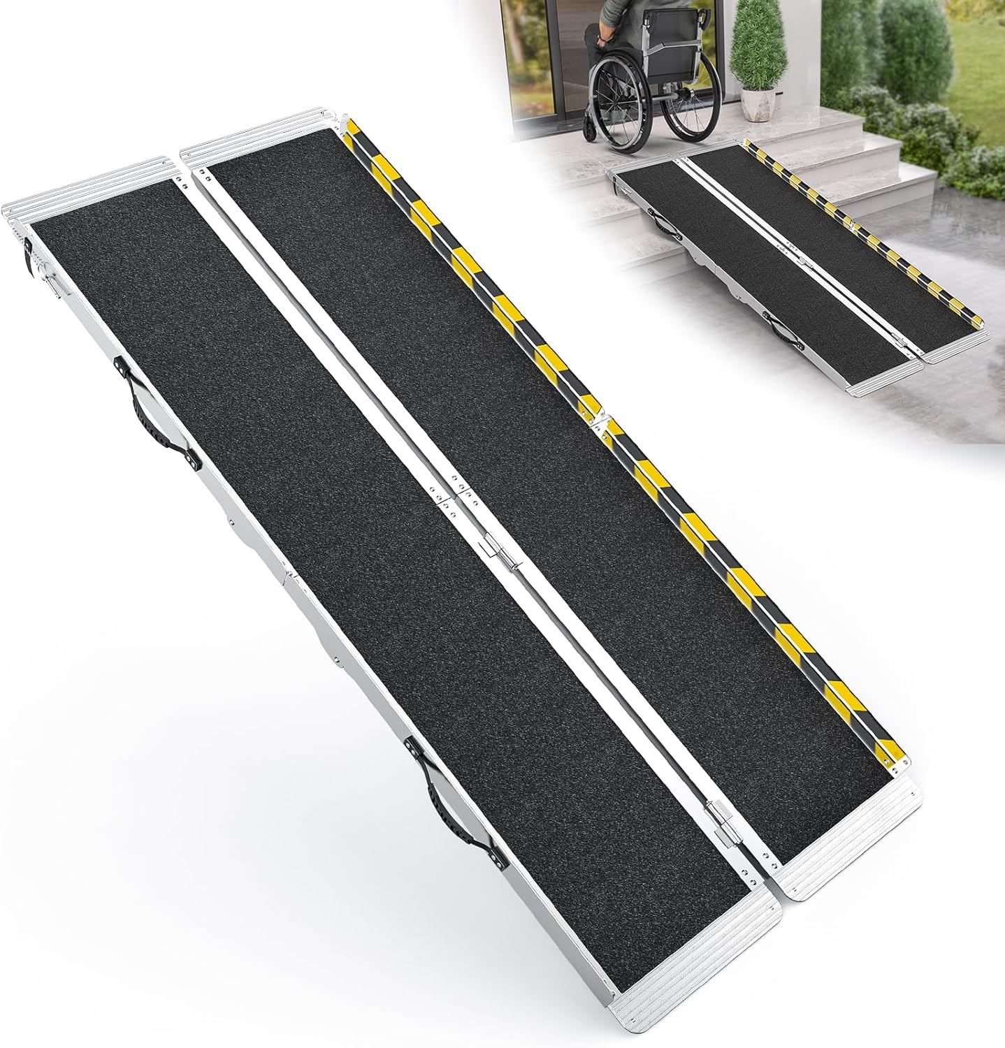 6 Feet Portable Wheelchair Ramp, 600 LBS Capacity Folding Aluminum Threshold Ramp with Anti-Slip Surface, Mobility Access Handicap Ramp for Home Steps, Doorway, Stairs, Doorways, Scooter