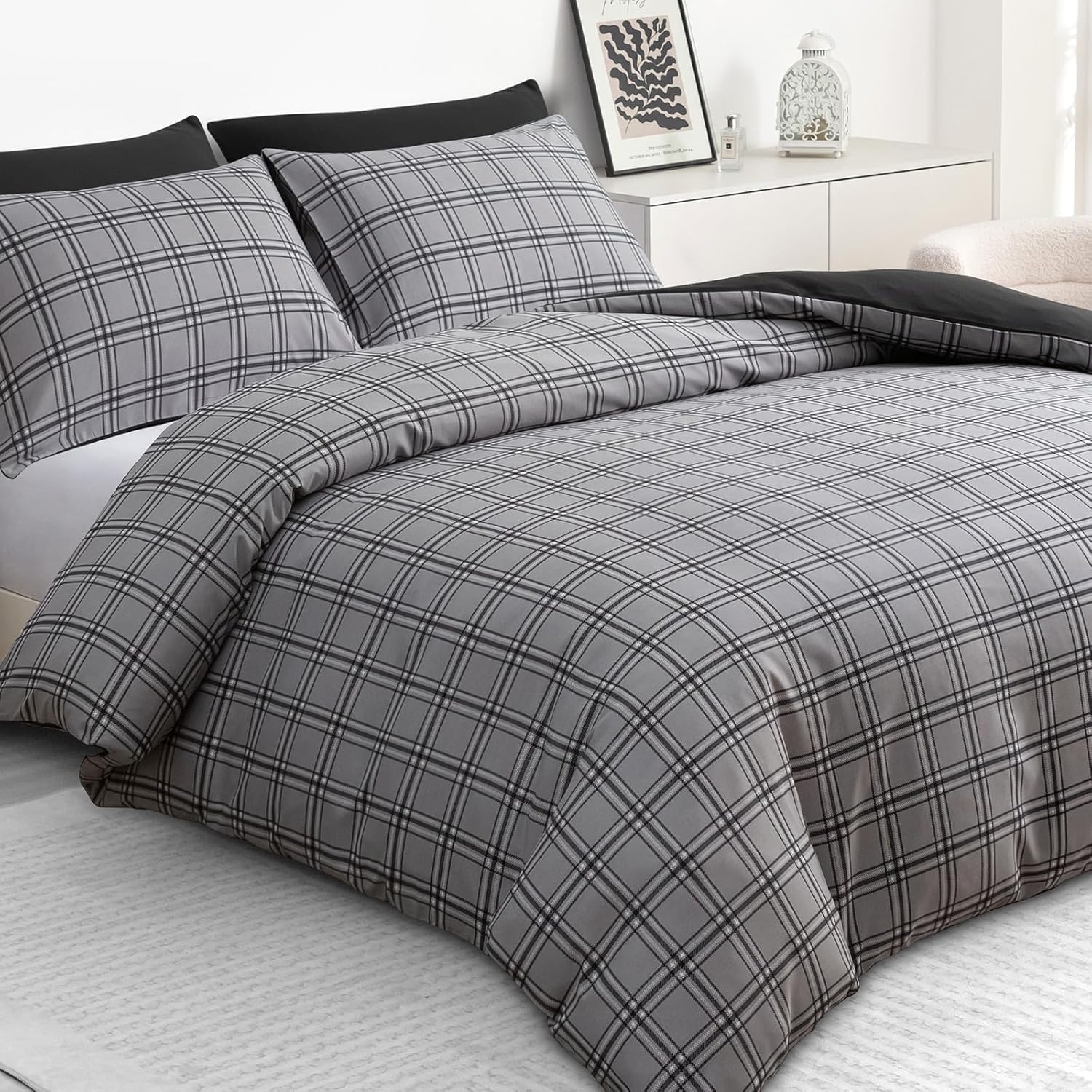 Grace Double Duvet Set - Premium Microfiber Reversible Duvet Cover Double (200 x 200 cm) 3 PCs - Ultrasoft Hypoallergenic Luxury Quilt Cover Bedding Set With Zipper Closure