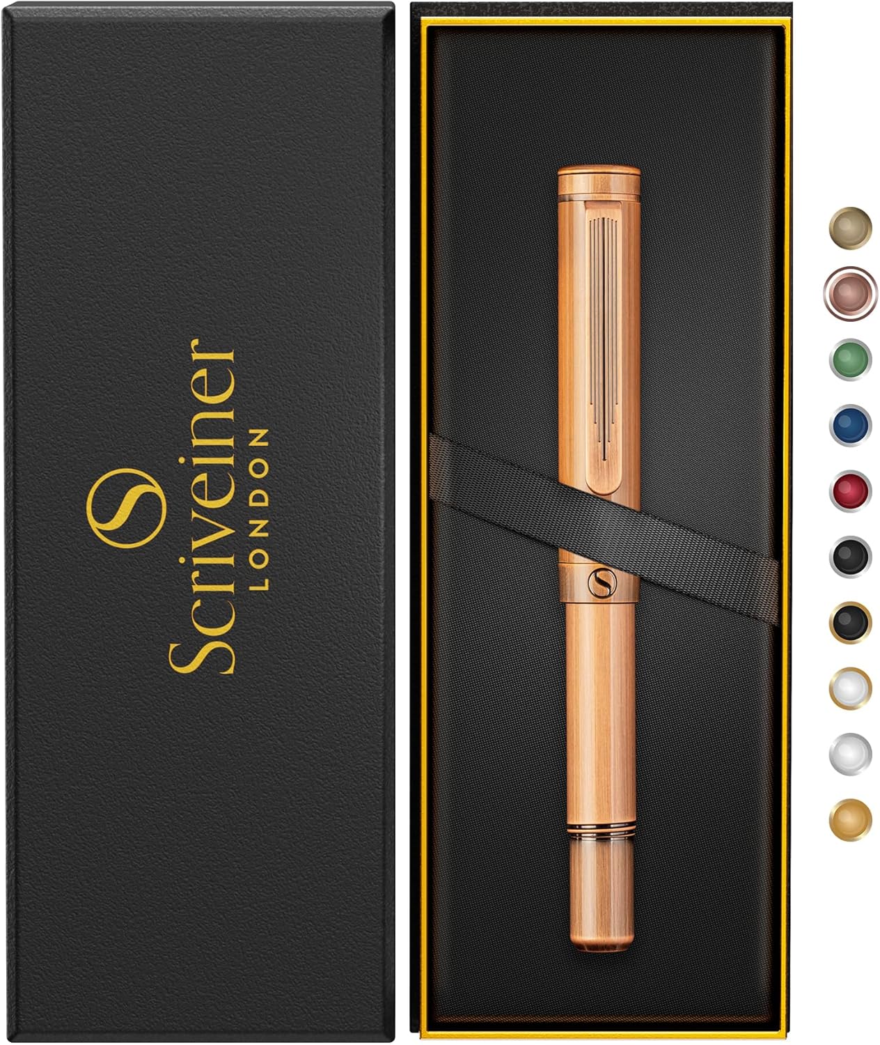 Scriveiner EDC Luxury Rollerball Pen, Stunning Heavy Pocket Pen, Hand Brushed Copper Finish, Cool Writing Pen, Best Pen Gift for Men, Women, German Schmidt Refill, Nice Fancy Office Designer Pen Set