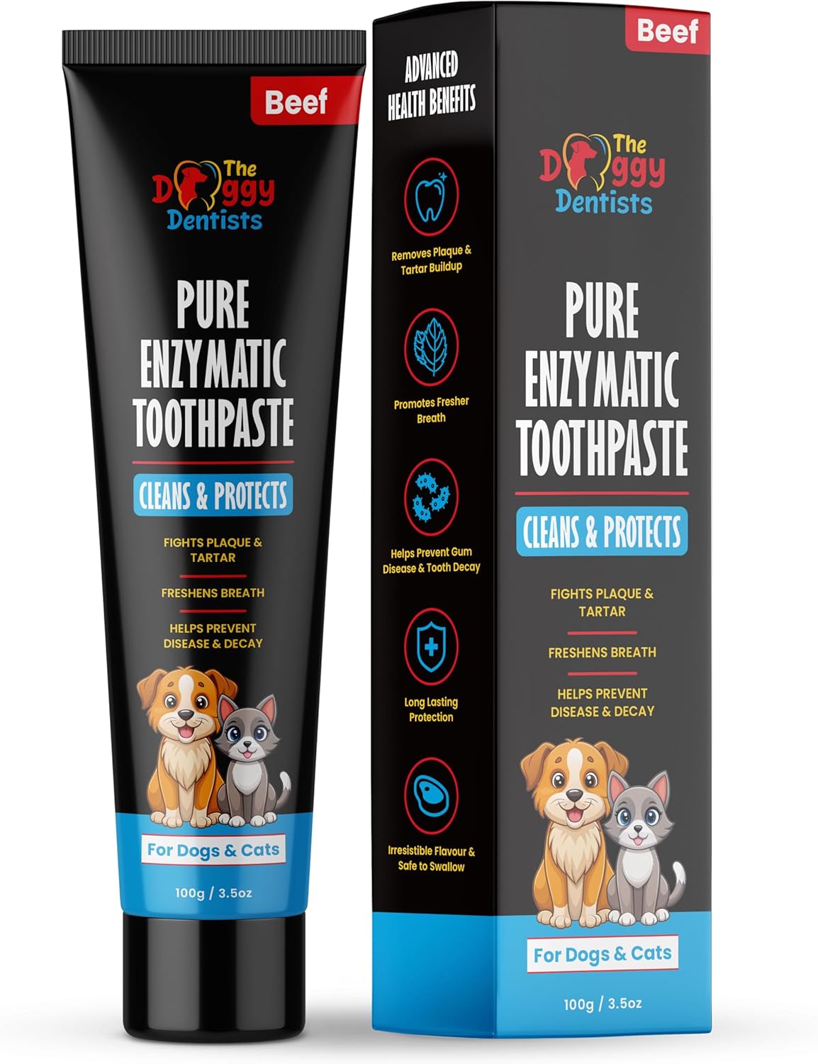 Vet Strength Pure Enzymatic Dog & Cat Toothpaste | 100g Beef Flavour | Enzyme Pet Toothpaste for Tartar Removal, Bad Breath, Teeth Cleaning | Safe for Puppies & Kittens | Use with Dog Toothbrush