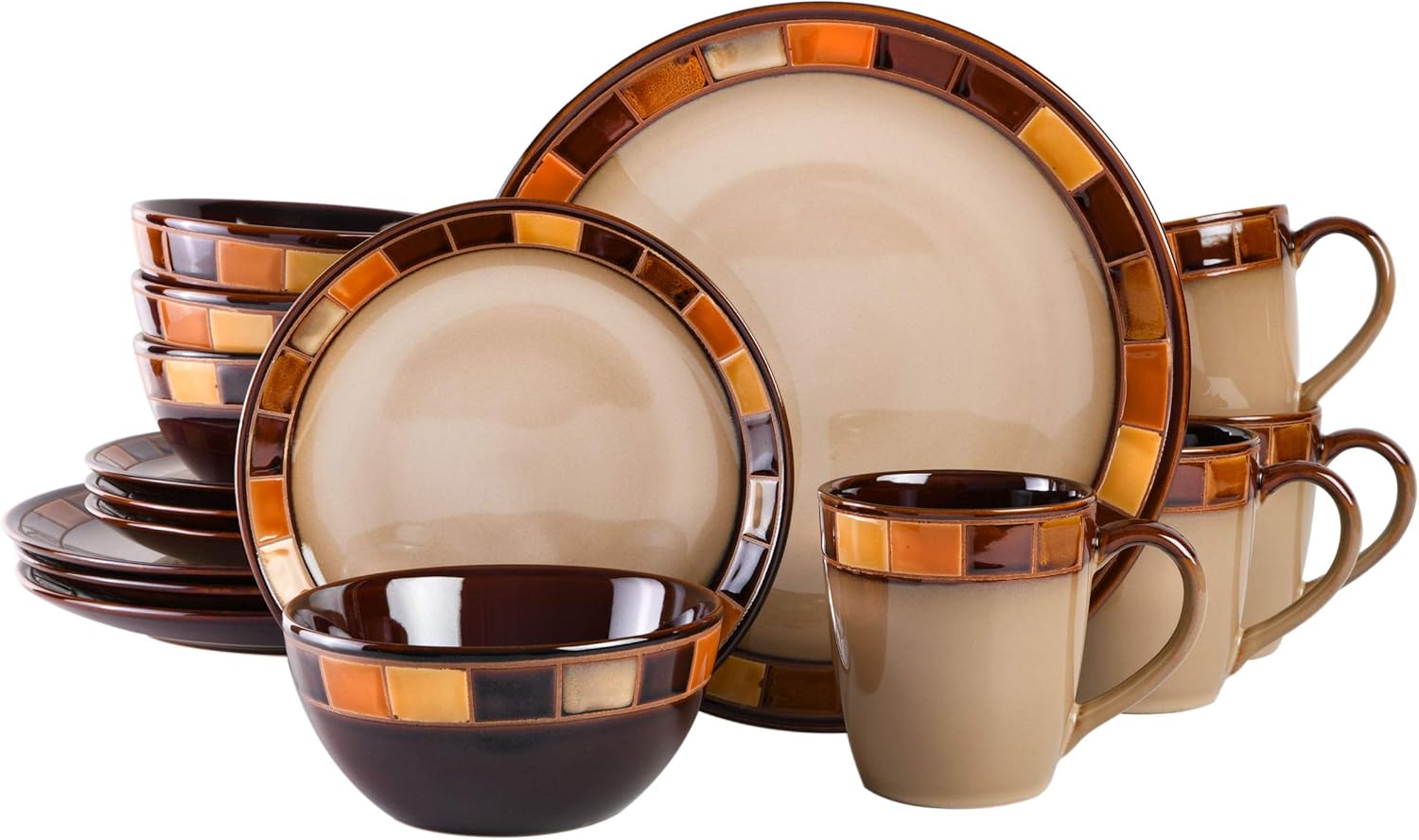 Gibson Casa Estebana 16-piece Dinnerware Set Service for 4, Beige and Brown - 70736.16RM