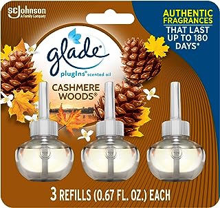 Glade PlugIns Refills Air Freshener, Scented and Essential Oils for Home and Bathroom, Cashmere Woods, 2.01 Fl Oz, 3 Count