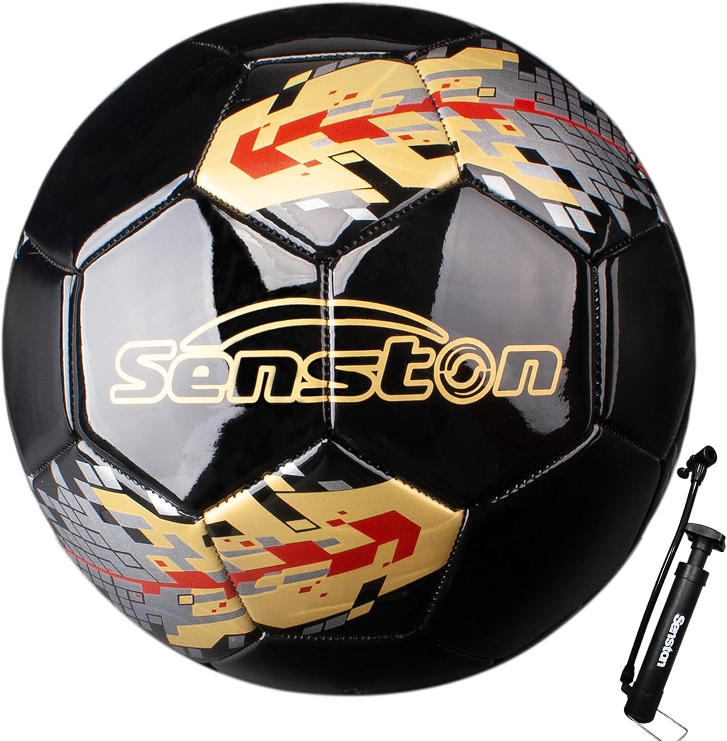 Senston Football Training Ball Size 5 - Official Match Soccer Ball for Adults - Futsal Black