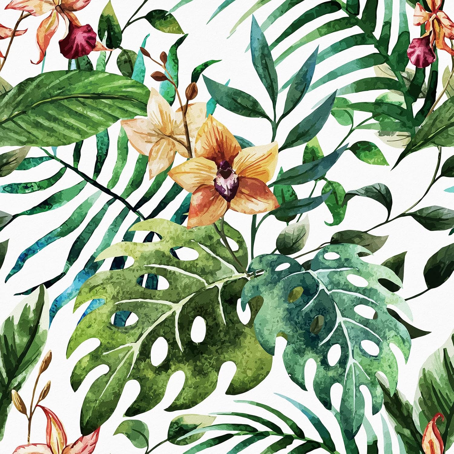 WESTICK Tropical Leaf Wallpaper Peel and Stick Jungle Botanical Wallpaper Palm Tree Tropical Wall Paper Modern Greenery Floral Contact Paper for Walls Bathroom Bedroom Accent Wallpapers 17.5" x 118"