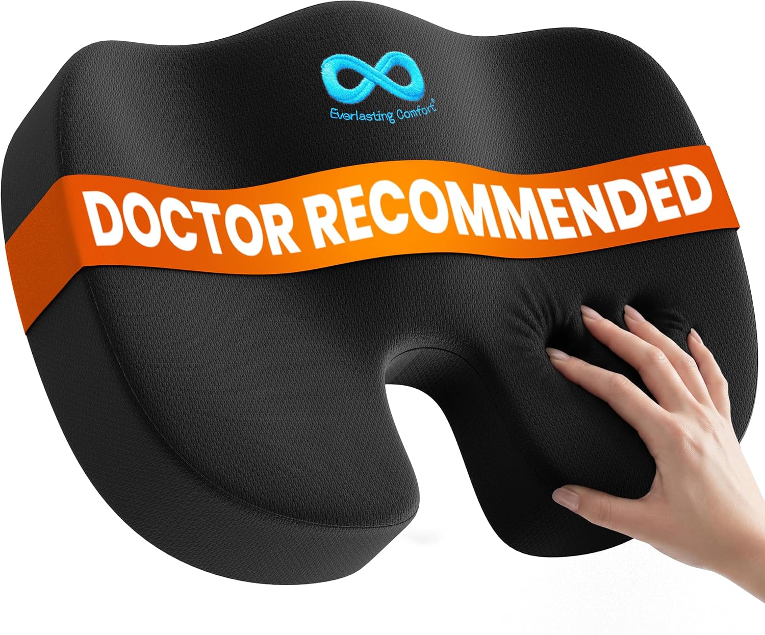 Everlasting Comfort Doctor Recommended Memory Foam Seat Cushion for Office Chairs & Car - Ergonomic Office Desk Accessories - Cushions for Tailbone Pain Relief, Sciatica (Black, Large)
