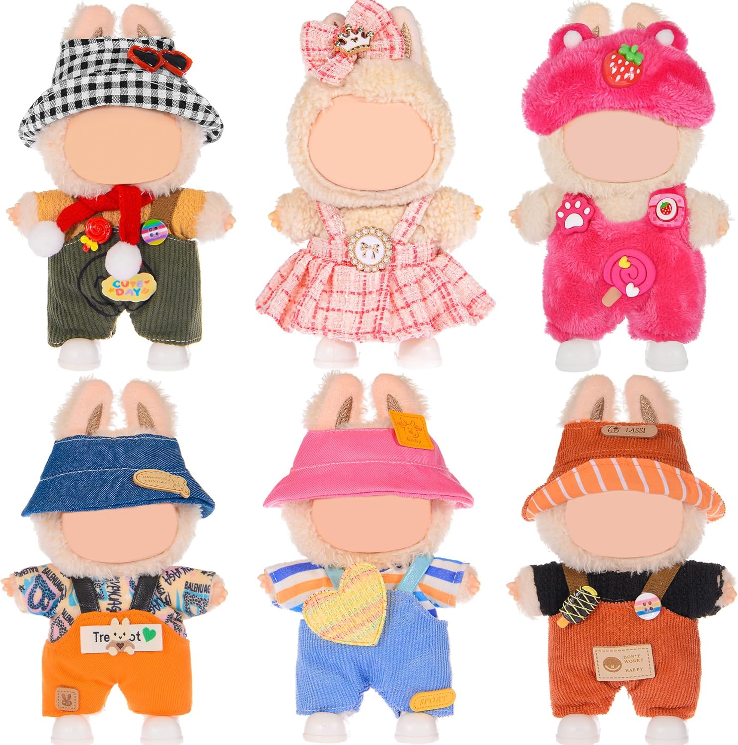 Total 6 Sets Various Style Cute Doll Clothes Accessories for 17cm Dolls - Soft & Stylish Costume Accessories (Doll Not Icluded)