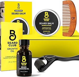 The Beard Club Beard Growth Kit - Derma Roller, Beard Growth Oil, Sandalwood Beard Balm, Beard Comb - Gift Set