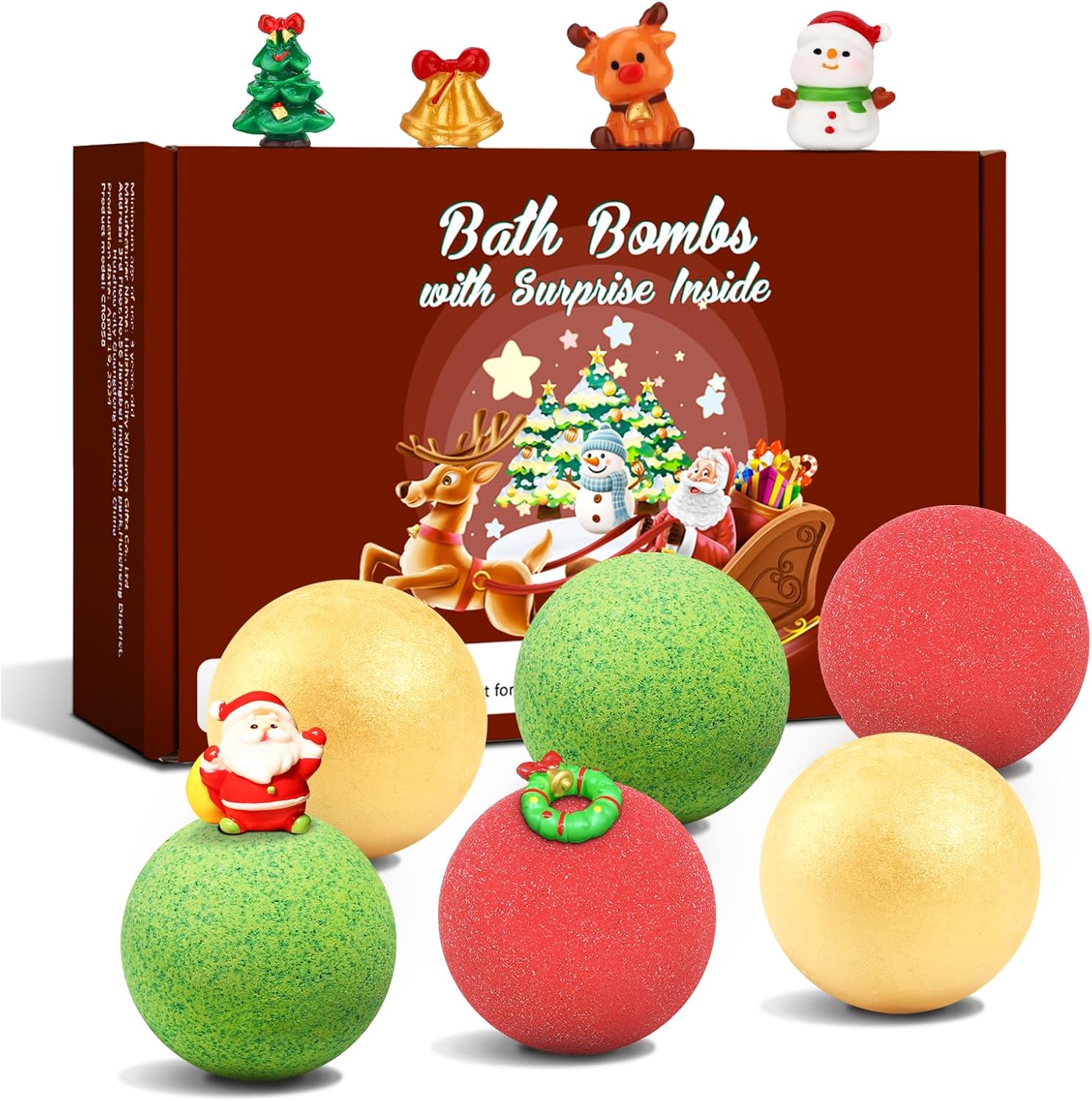 Christmas Bath Bombs for Kids with Surprise Toys Inside, 6 Pack Bubble Bath Bomb Kids 2024 Christmas Stocking Stuffers for Boys Girls Toddlers