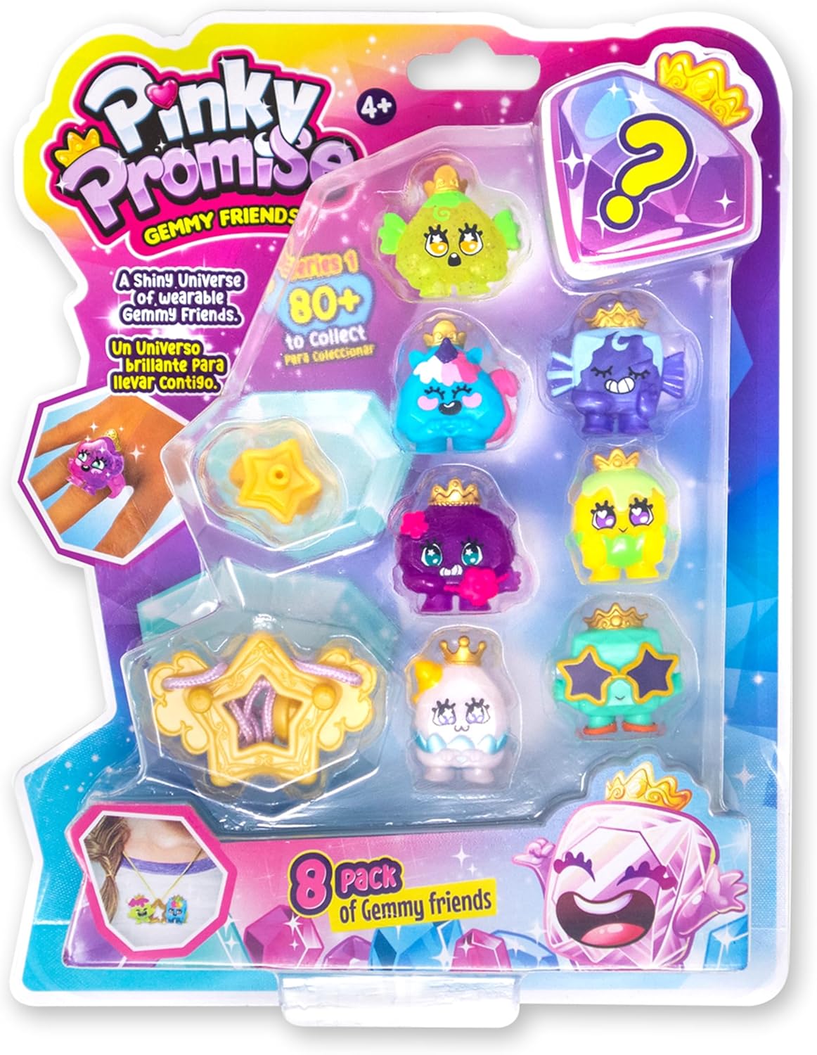 BANDAI TH00003 Royals 8 Pack | This Pinky Promise Multipack Contains 8 Collectable Gemmy Friends 1 Ring and 1 Necklace Mix and Match Gems and Girls Jewellery for Wearable Fun