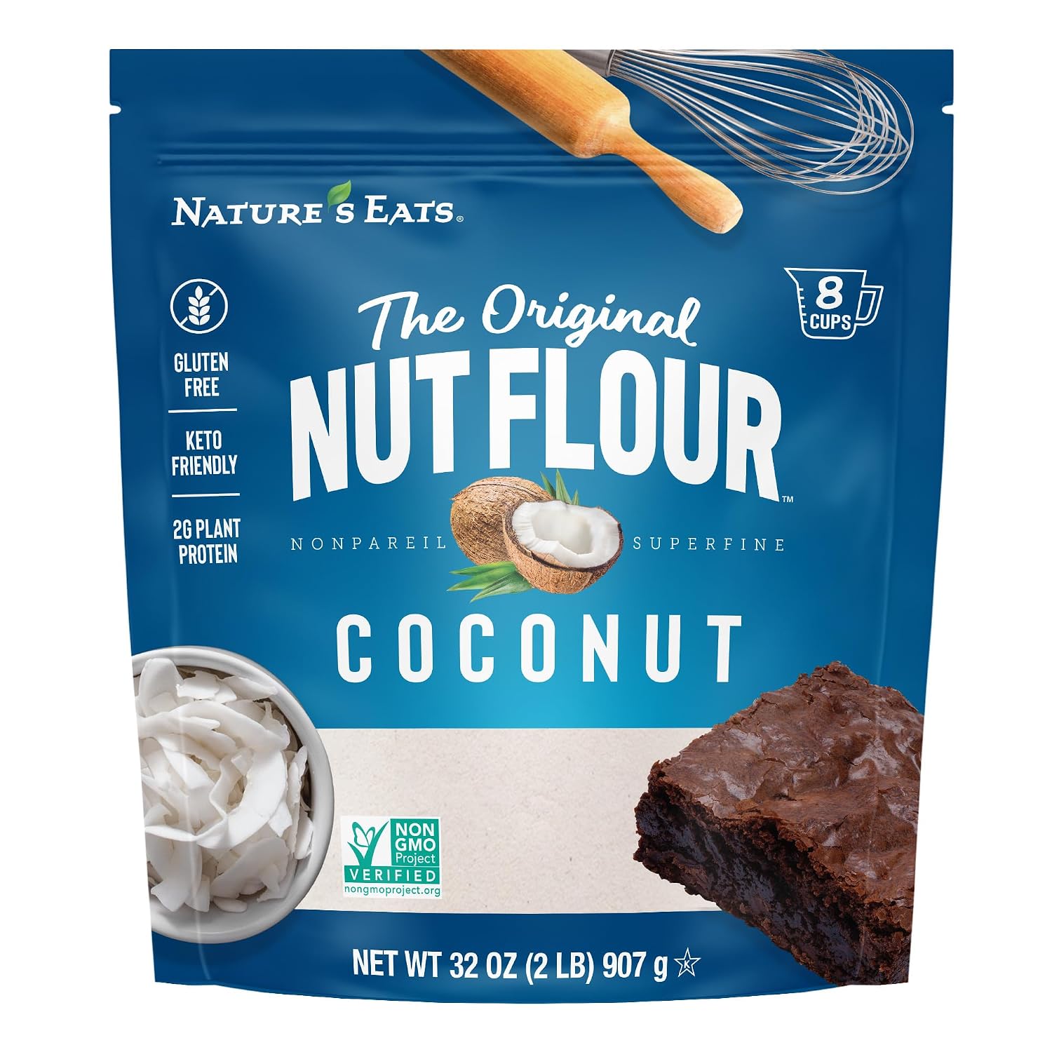 Nature’s Eats Fine Coconut Flour 32 oz - 100% Organic - Gluten Free, Keto, Vegan Baking Ingredient - Non-GMO, High Fiber - Grain Free Flour Substitute for Healthy Recipes