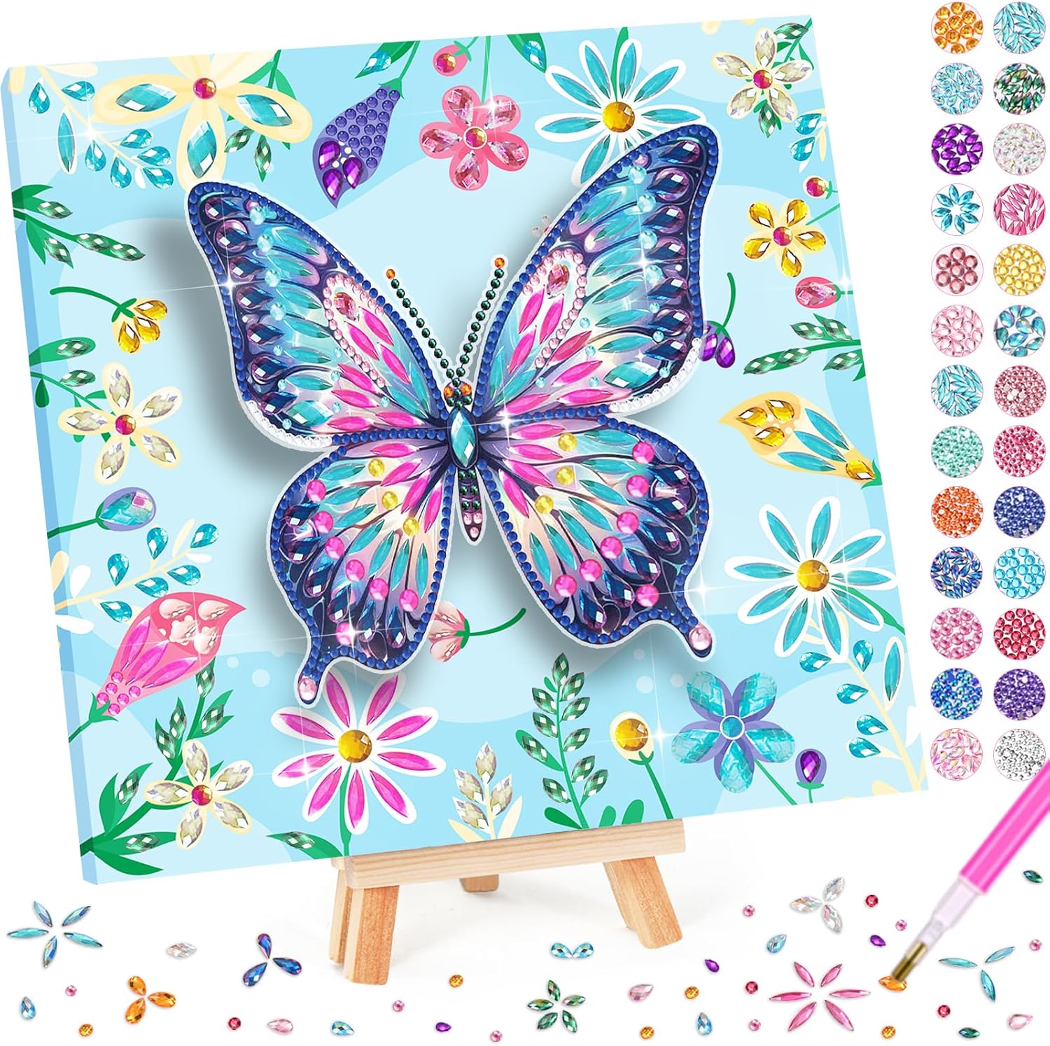 Crafts for Girls 8-12 - Make Your Own Butterfly Diamond Art Kits for Kids - Arts and Crafts for Kids - Dimond Art Paintings with Wooden Stand - 4 5 6 7 10 Year Old Girl Boy Birthday Gift Home Decor