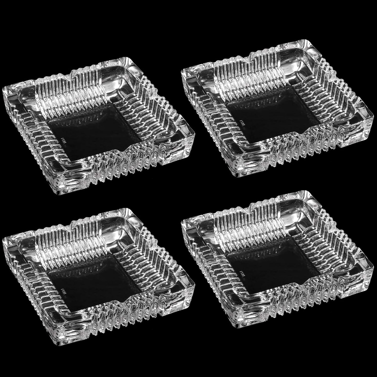 4 Pack 7x7 Inches Square Glass Ashtray, Luxury Glass Ashtray for Cigarettes, Cigars, Office, Tabletop, Restaurant, Decoration
