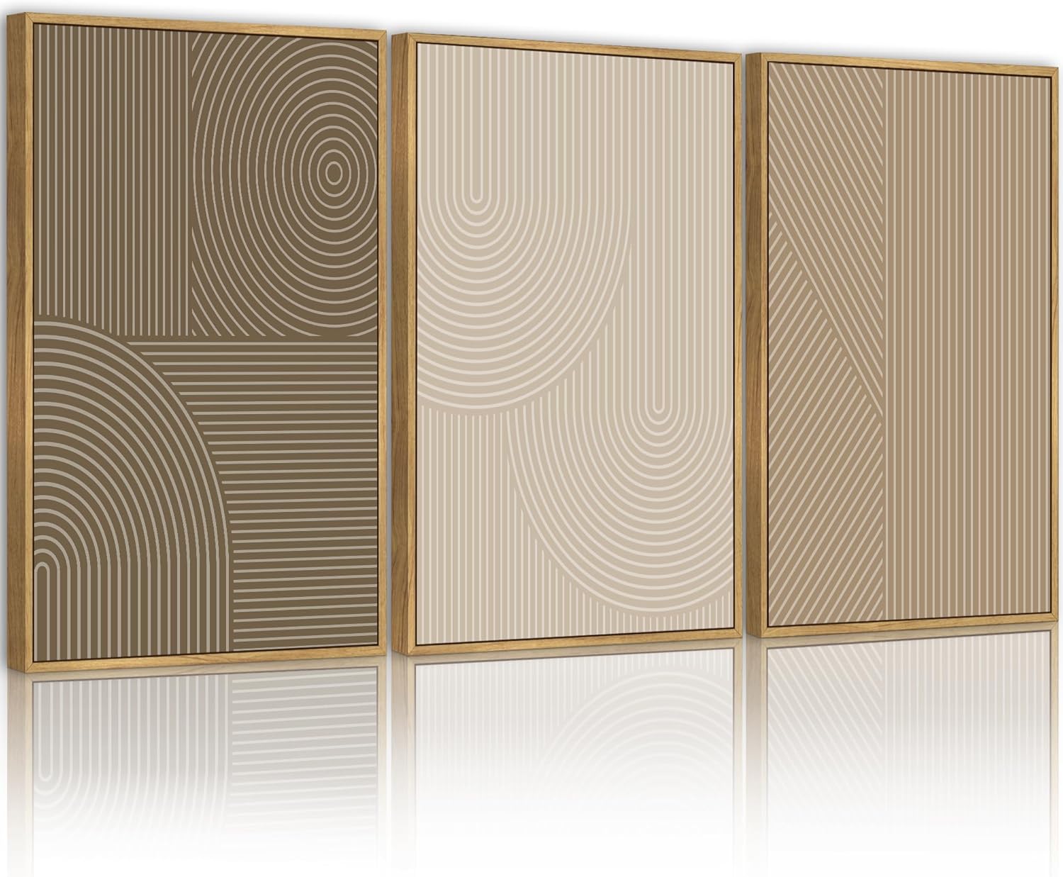 PHOPAGO Minimalist Abstract Framed Wall Art Modern Boho Neutral Line Wall Decor Geometric Artwork Kitchen Dining Room 11x14in Natural Framed