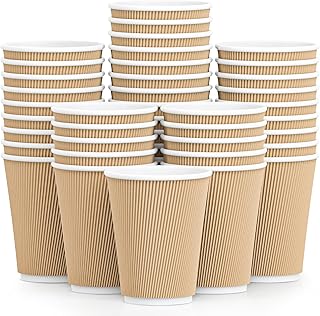 Hot Paper Cups 150 Pack Coffee Cups, Paper Coffee Cup 12 oz Disposable Insulated Corrugated Sleeve Ripple Wall Hot Beverage Cups Suitable for Drink, Party and Any Occasions （Kraft）