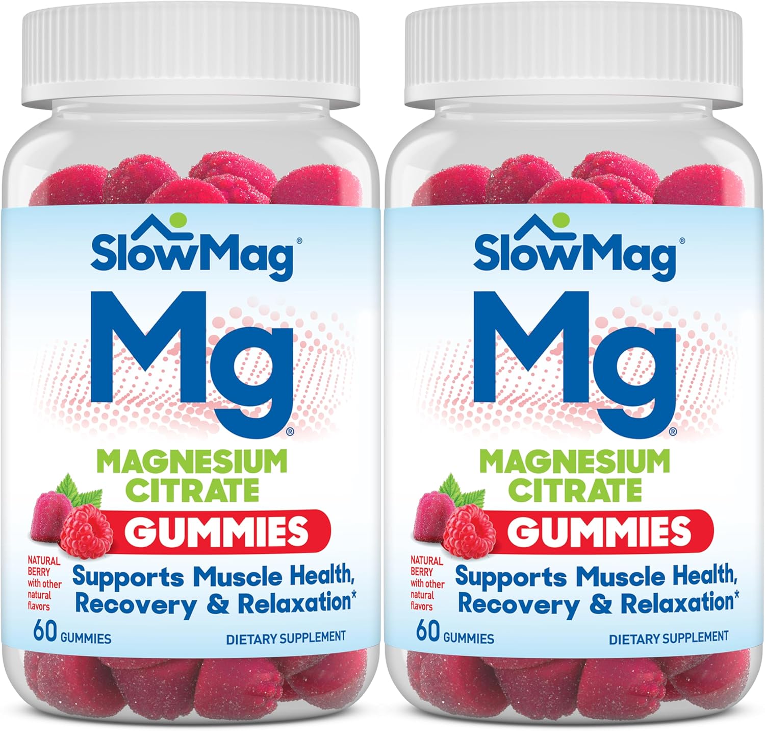 SlowMag Magnesium Citrate Gummies, 60 Count, Supports Muscle Health, Natural Berry Flavor, Recovery & Relaxation Pack of 2