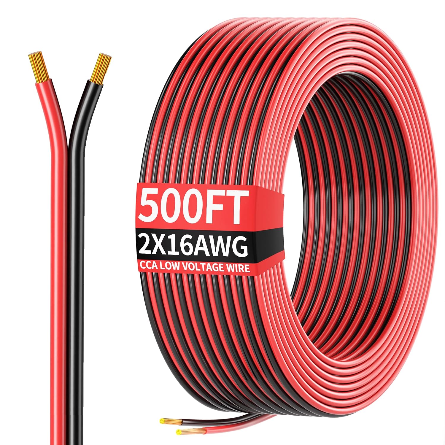 Energeaster 500FT 16 Gauge Electrical Wire, 16AWG Red Black Speaker Wire