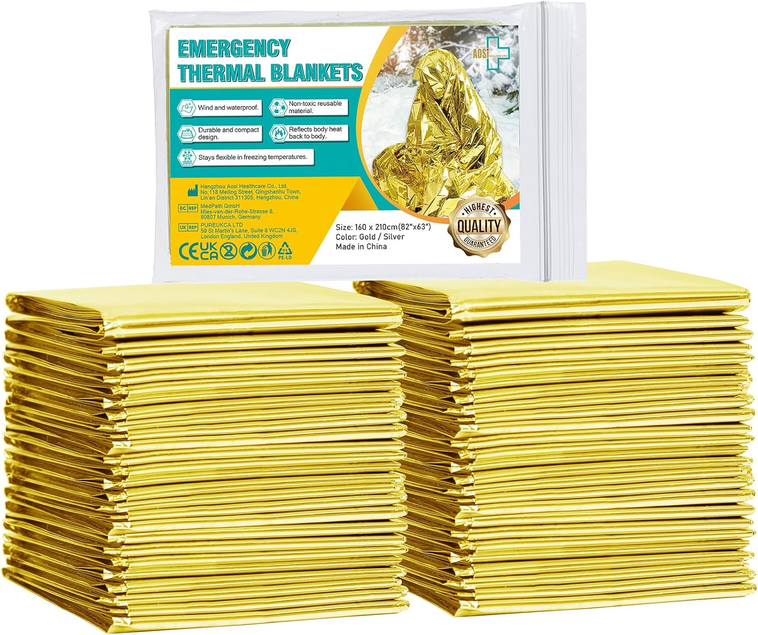 General Medi Emergency Blanket (12-Pack), Emergency Gold Foil Blanket– Perfect for Outdoors, Hiking, Survival, Marathons or First Aid