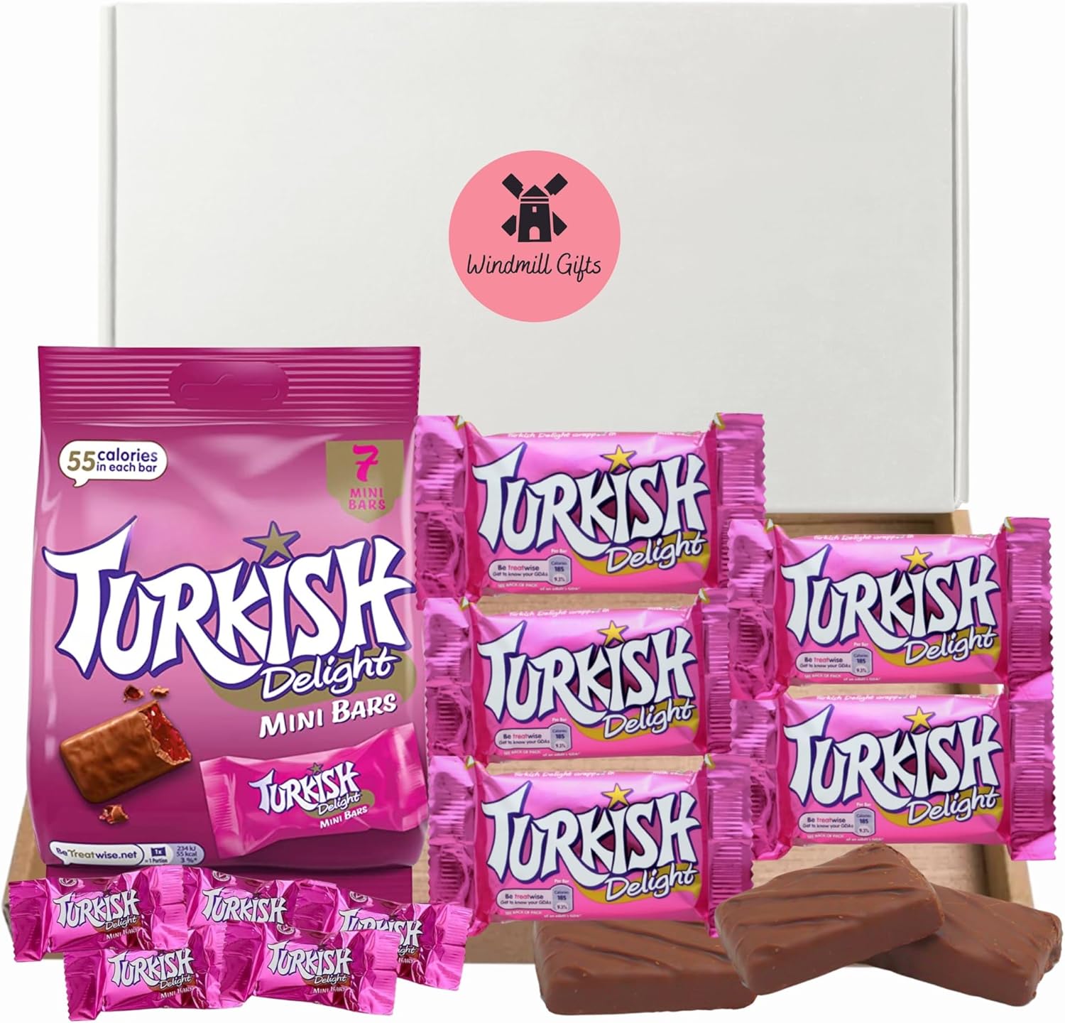Frys Turkish Delight Gift Box - x5 Frys Turkish Delights 51g Bars Bundled With Frys Mini Turkish Delight Bars 105g - Turkish Delight Chocolate Gift - Letterbox Gift Friendly