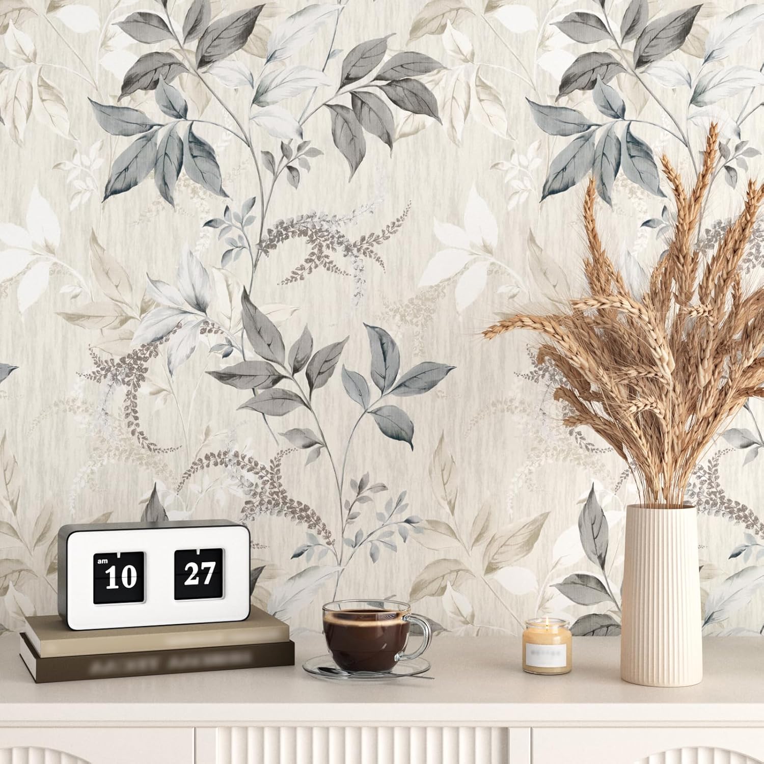 WESTICK Neutral Floral Wallpaper Peel and Stick Vintage Floral Contact Paper Removable Boho Beige Flower Wallpaper for Bedroom Bathroom Accent Wall Mural Cabinets Decorative Vinyl Roll 17.5" x 102"
