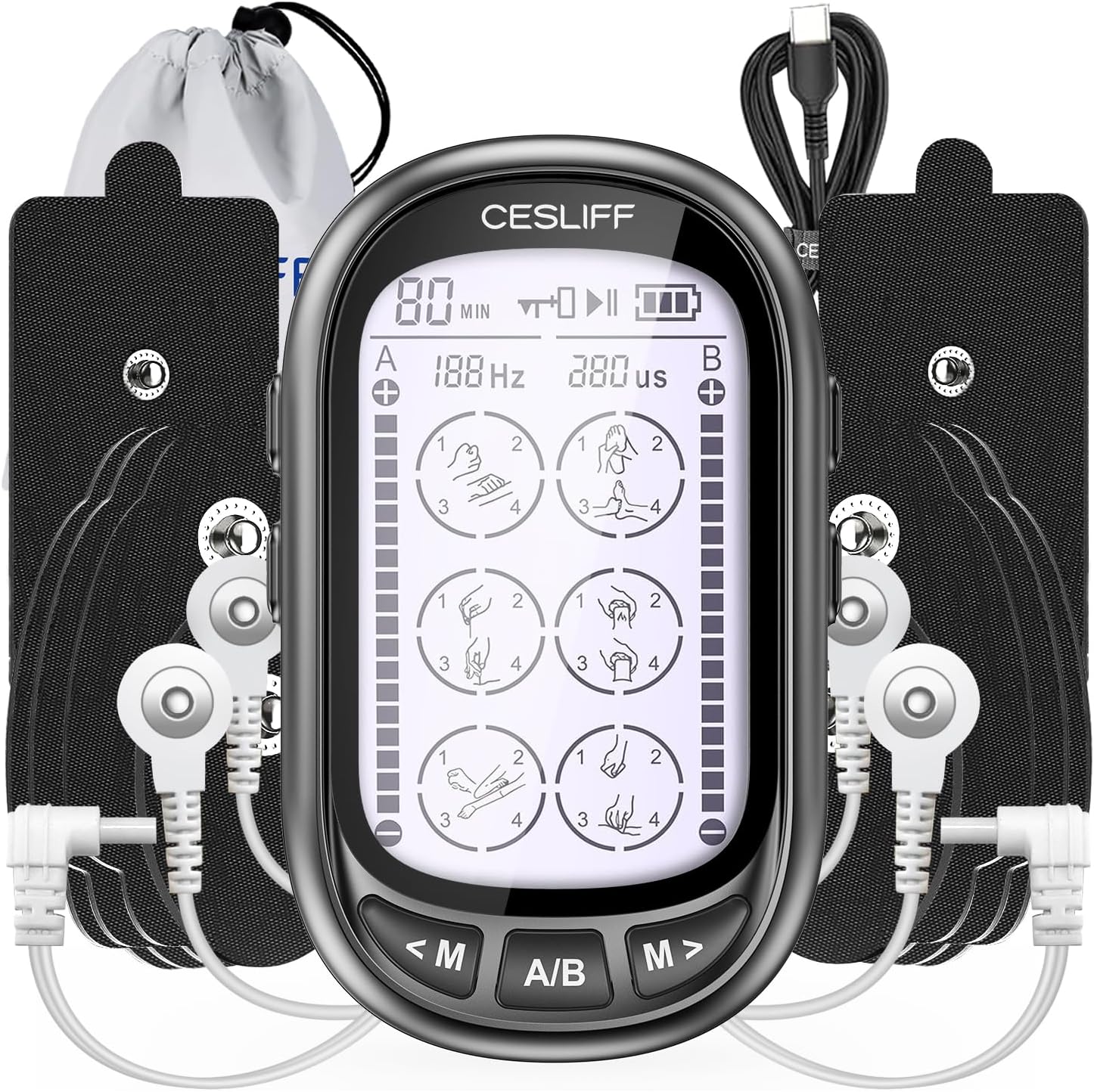 Dual Channel TENS EMS Unit 24 Modes 36 Levels, Upgraded Large Screen Intensity Muscle Stimulator for Back Neck Shoulder Pain Relief, Rechargeable Electric Pulse Massager TENS Machine with 10 Pads