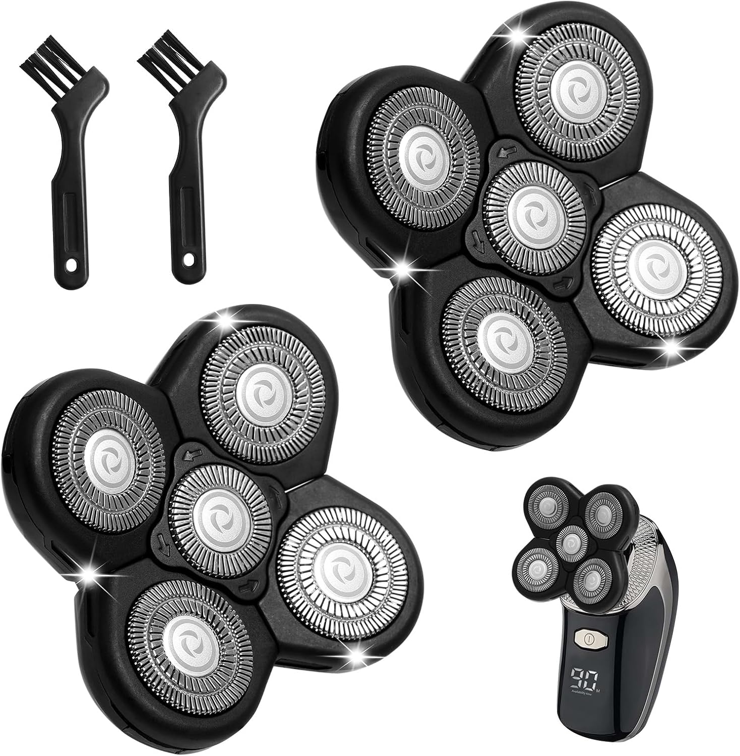Shaver Heads Replacement 5 Blades Bald Head Shaver Replacement Heads Universal 5D Blade Replacement Shaver Heads for Most Mainstream Brands(2 Pack-Black