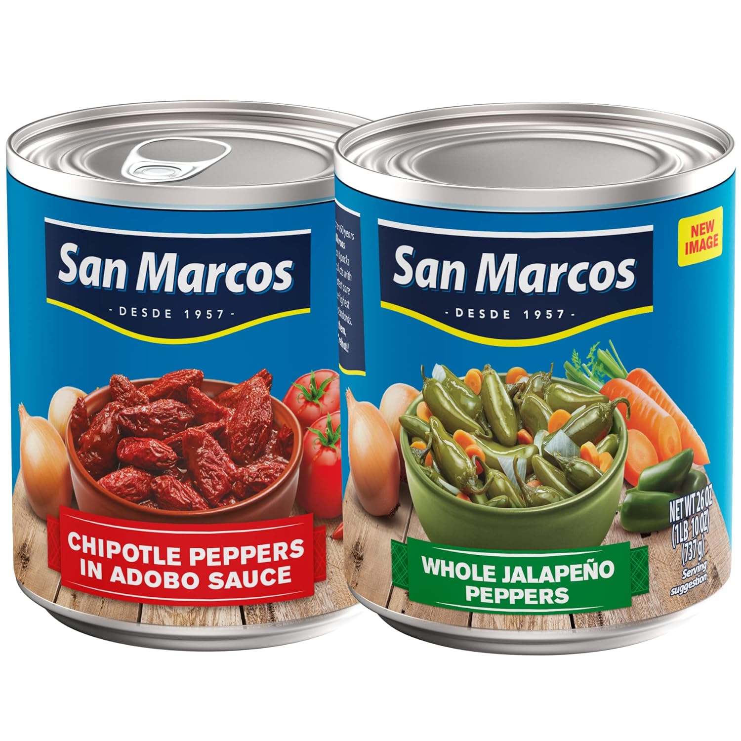 San Marcos Chipotle Peppers In Adobo Sauce, 28 oz and San Marcos Whole Jalapeno Peppers, 26 oz