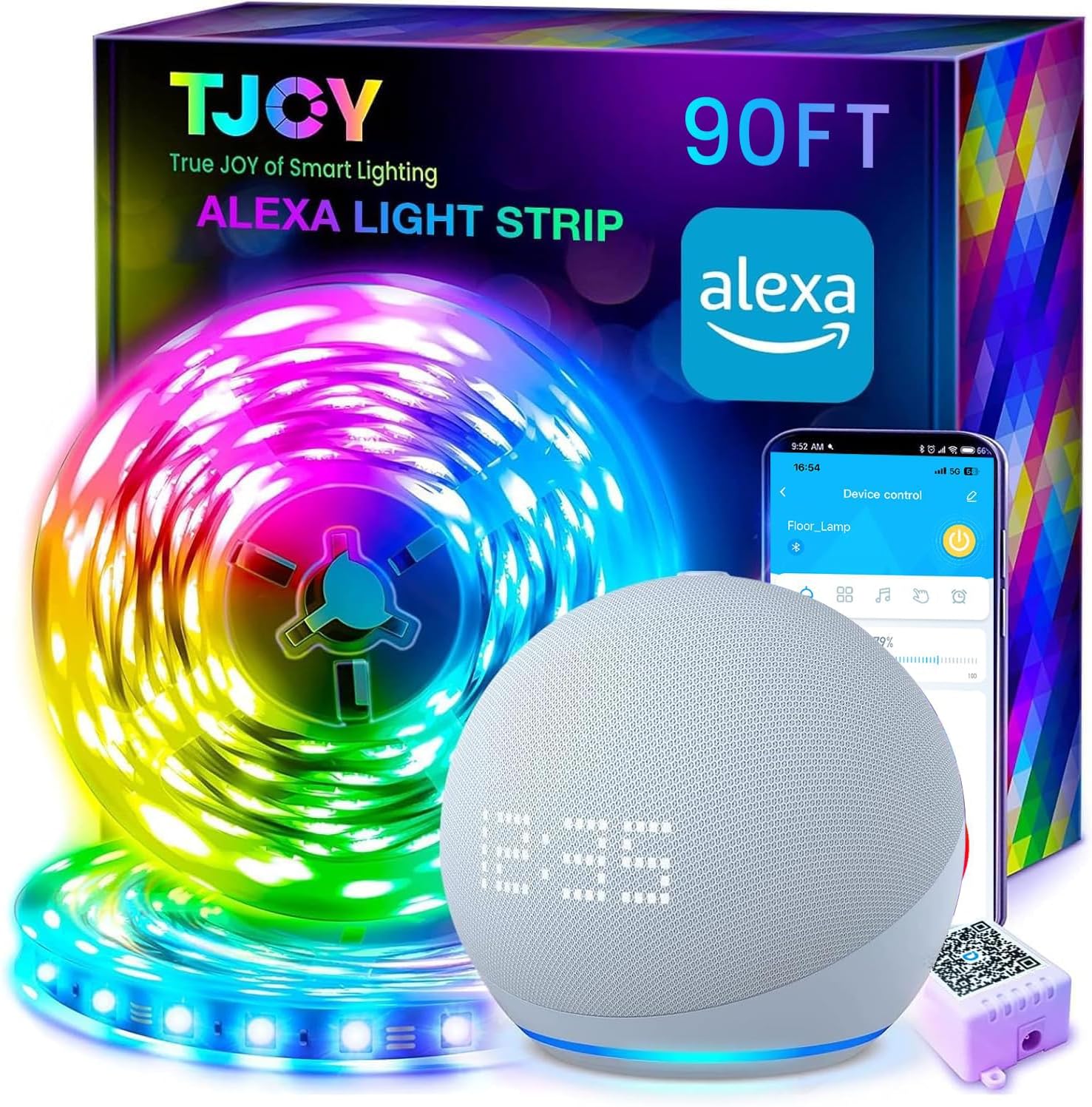 TJOY 90ft Smart Led Strip Lights for Bedroom, Compatible with Alexa and Google Assistant, RGB Color Changing, Wireless Music Sync Led Lights for Room Decor(APP+Remote+Voice)