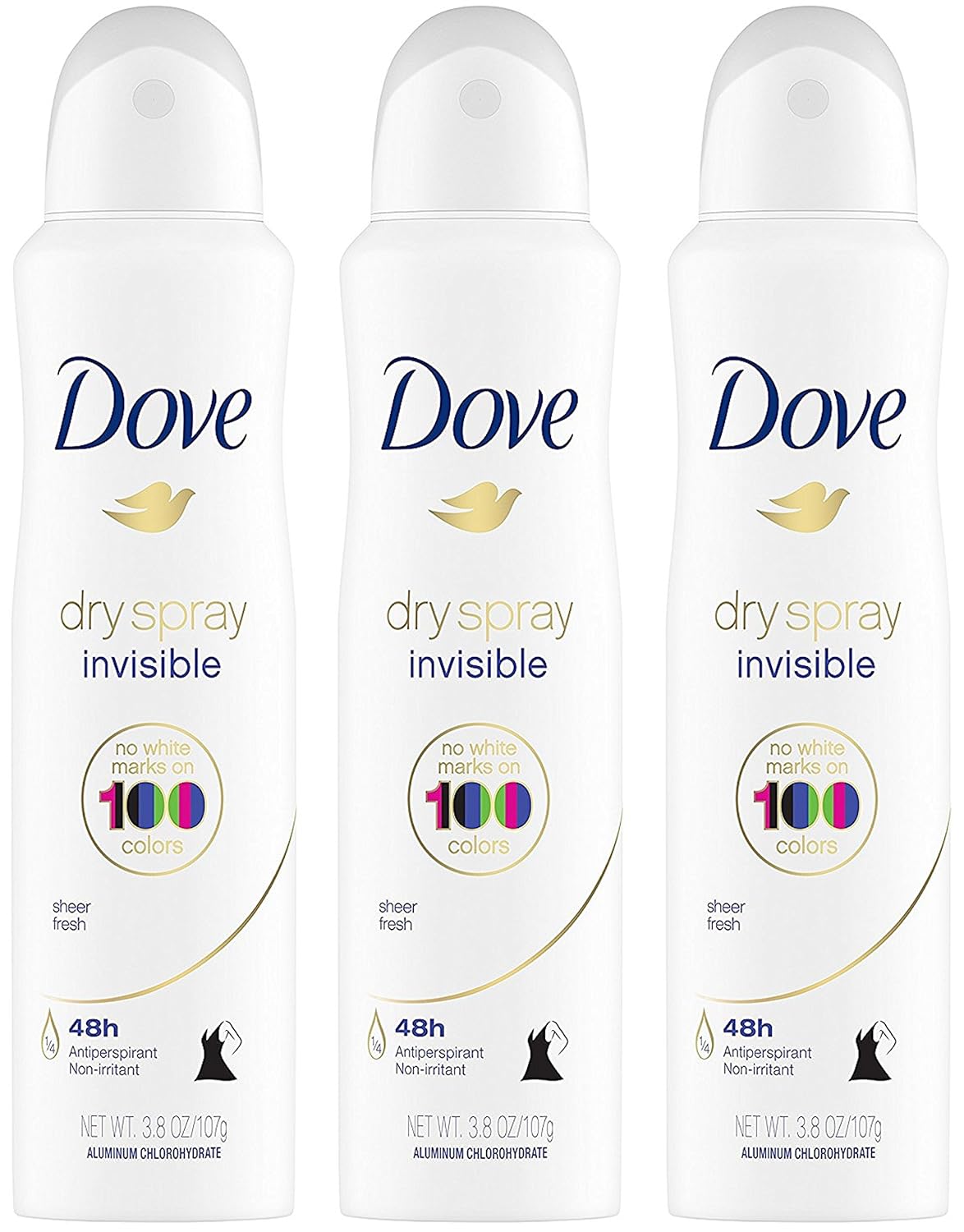 Dove Dry Spray Antiperspirant - Invisible - Sheer Fresh - Net Wt. 3.8 OZ (107 g) Per Can - Pack of 3 Cans