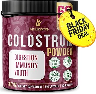 InstaSkincare Bovine Colostrum Powder - Pure Bovine Colostrum for Humans - Grass Fed Colostrum Supplement for Gut Support, Immune Health and Hair Growth - Made in USA 3.17 OZ