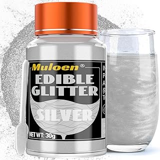 Silver Edible Glitter - 30 Grams 100% Edible Glitter for Drinks, Cake Decorating Supplies, Cookie Decorating Supplies, Strawberries, Cookie, Cocktails, Chocolate, etc. Luster Dust Edible