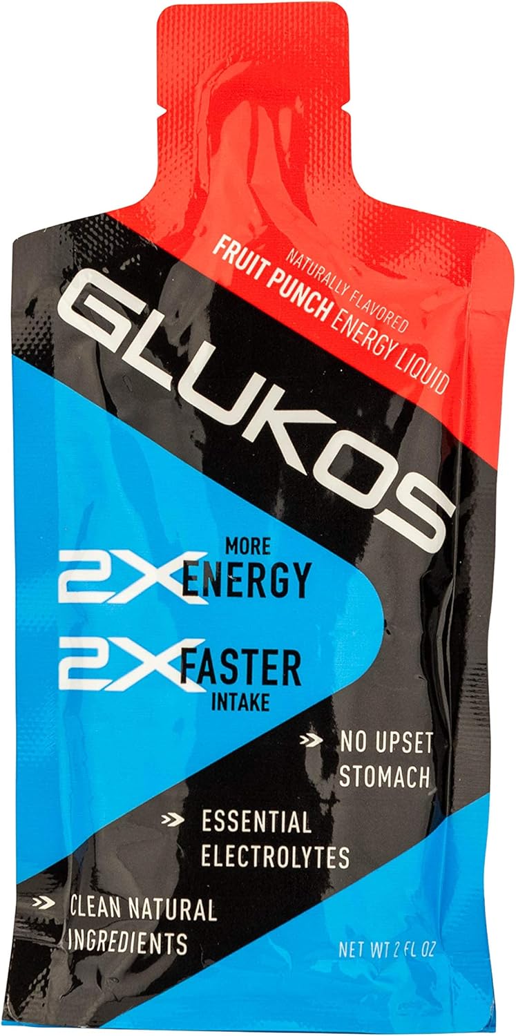 Glukos Energy Gels For Runners 2oz Packets, Running Gels with Electrolytes, Tray of 12 Count