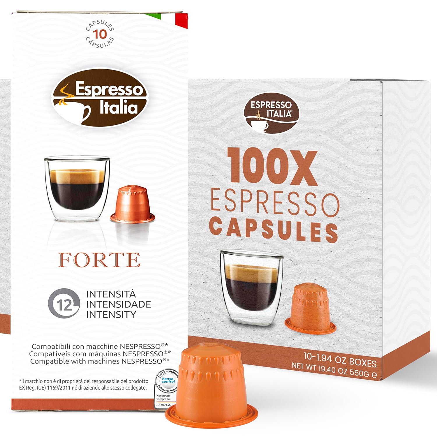 ESPRESSO ITALIA Capsules Compatible with Nespresso Machines, 100 Count - FORTE, Italian Coffee Pods Expresso Intensity 12