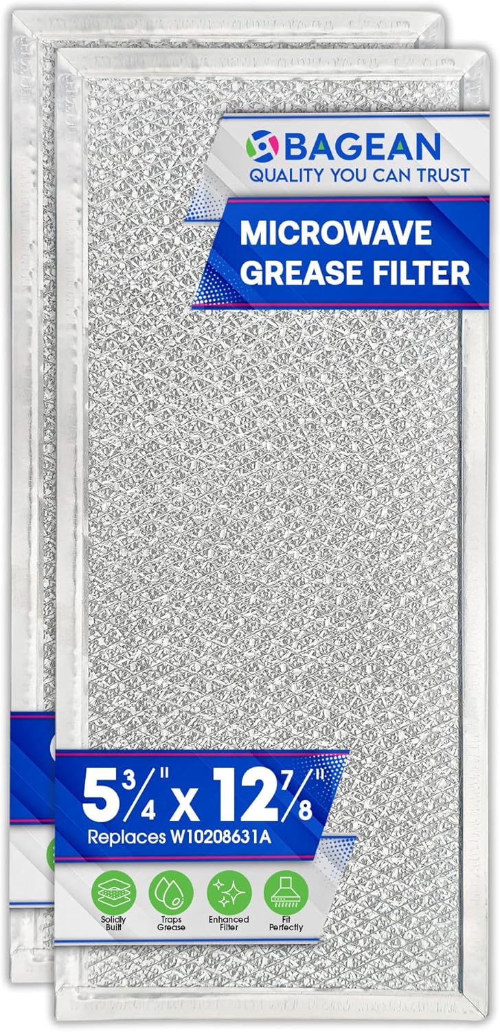 Microwave Filter Replacement 5.78" x 12.91" Fits W10208631A Whirlpool Microwave Filter - Aluminum Mesh Screen Grease Filter - Freshens and Filters Kitchen Air in Over the Range Oven Vent Fan (2-Pack)