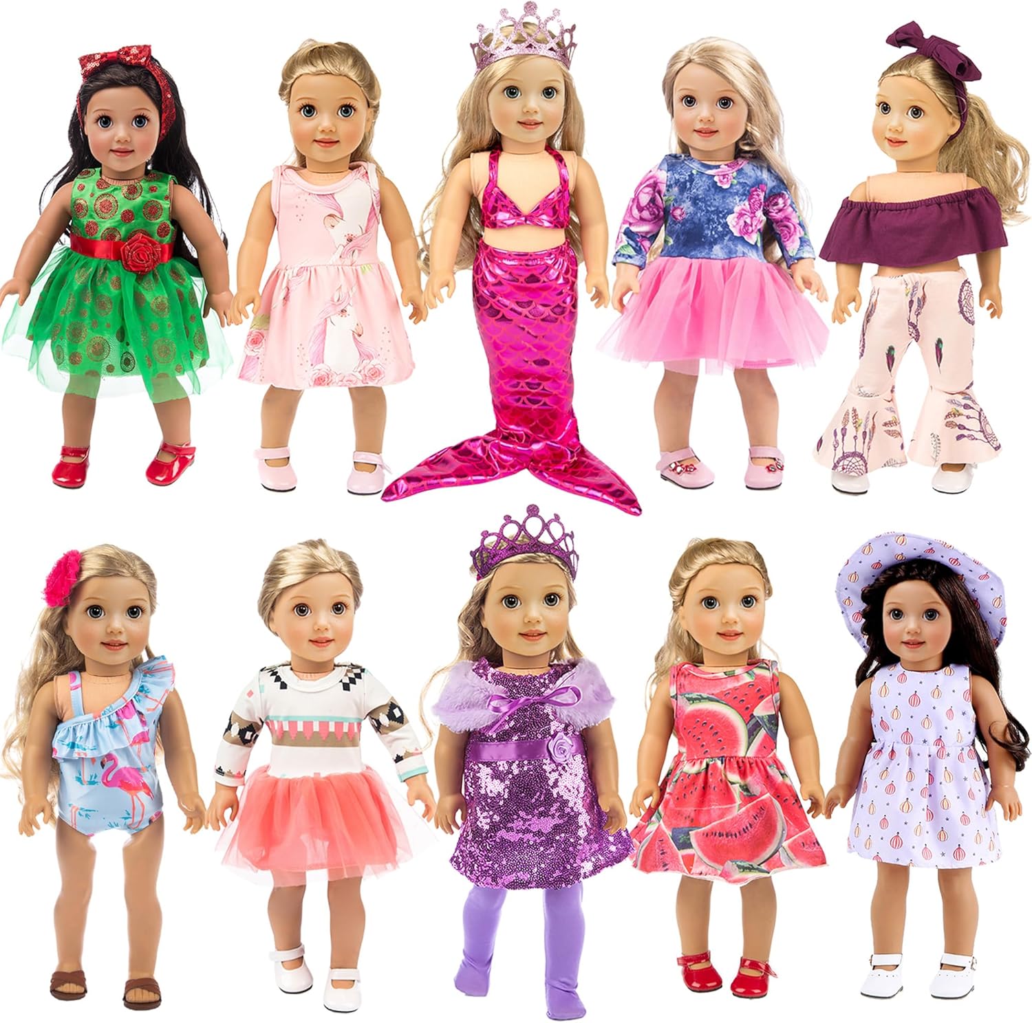 ebuddy 10 Set 18 Inch Doll Clothes and Accessories-Fashion Doll Clothes Fit for 18 inch Girl Doll,Most 18 Inch Dolls(No Doll)