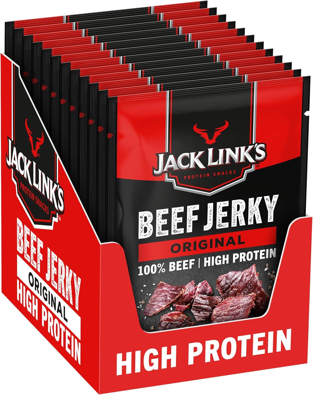 Jack Link's Beef Jerky, Original Flavour High Protein Meat Snack, Multipack Box of 12 x 25g Packs