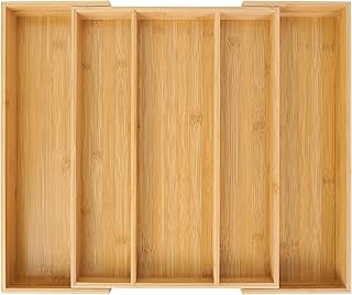 Utoplike Bamboo Expandable Kitchen Drawer Organizer, Adjustable Utensil Holder and Cutlery Tray Organiser, Drawer Divider for Silverware, Flatware, Knives in Kitchen, Bedroom, Living Room