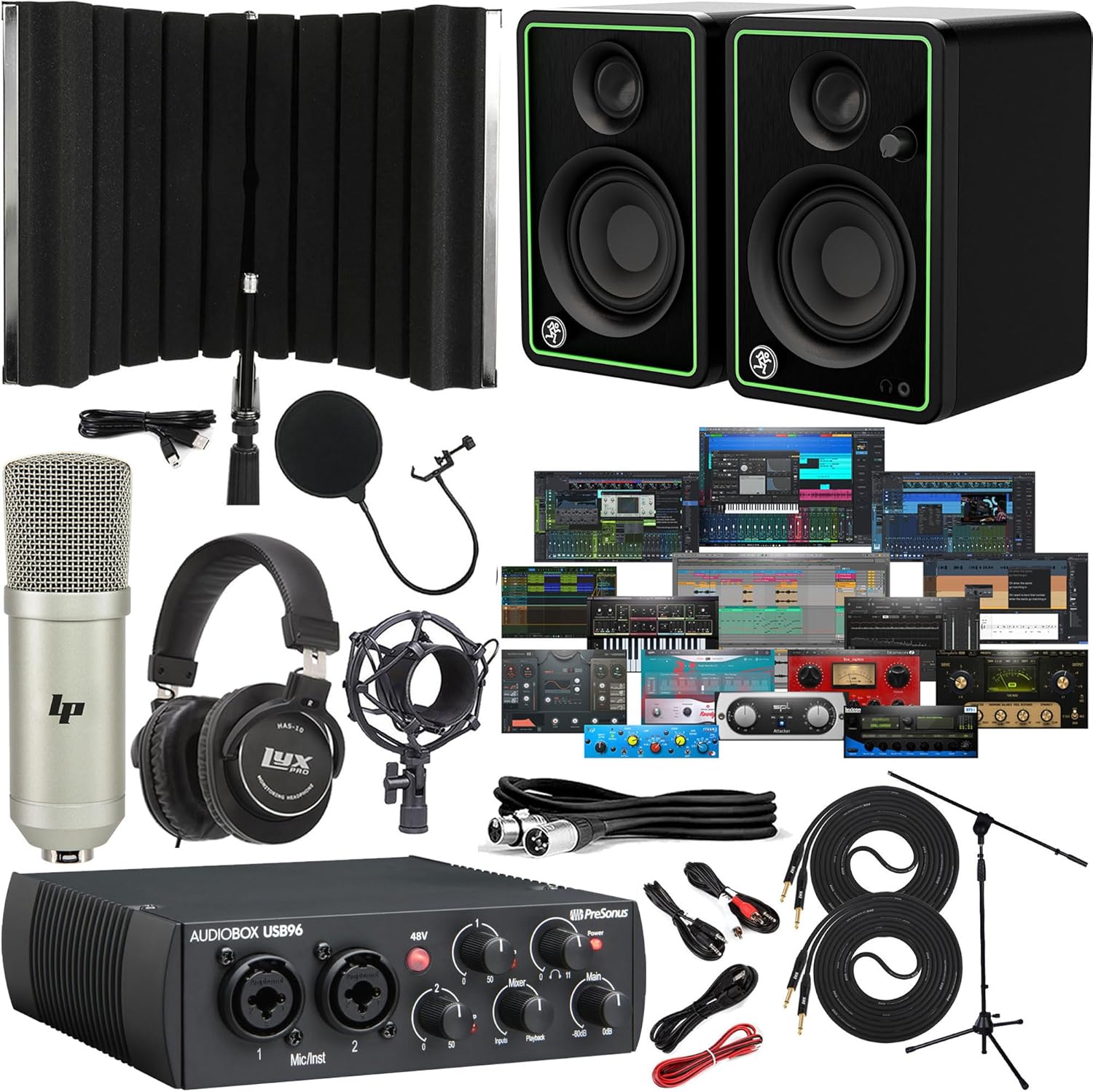 PreSonus AudioBox USB 96 Recording Bundle with Studio Monitors, Condenser Mic, Isolation Shield & Software – Complete Home Studio Kit for Music Production & Podcasting