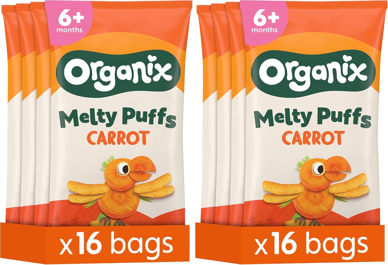 Organix Melty Carrot Puffs, Organic Baby Snack 4 x (4 x 18 g Bags) (2 Pack)