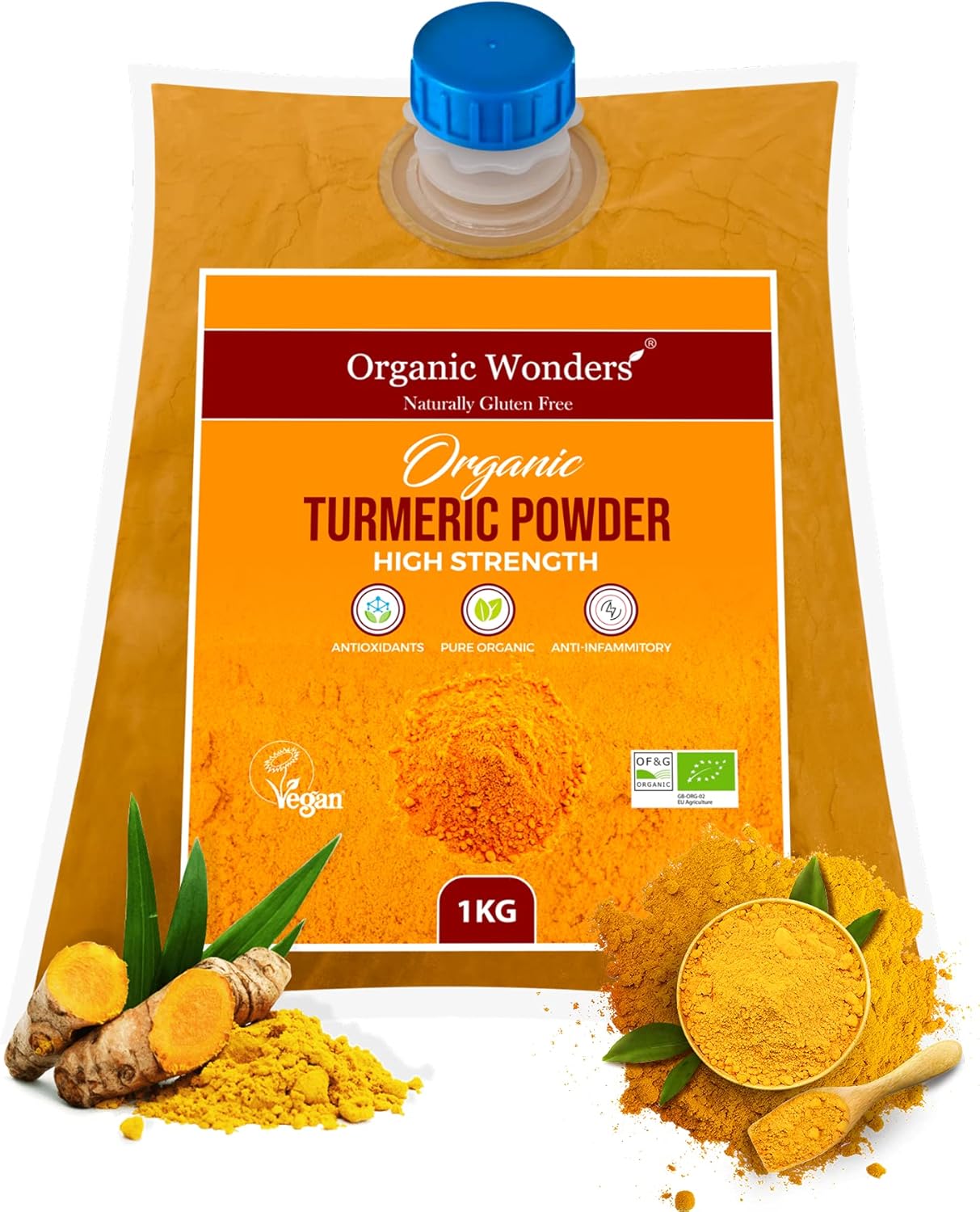 Organic Turmeric Powder (1kg) | 200+ Servings | High Strength | Premium Curcumin | Golden Superfood | Anti-Inflammatory & Antioxidants I 100% Pure & Natural by Organic Wonders®