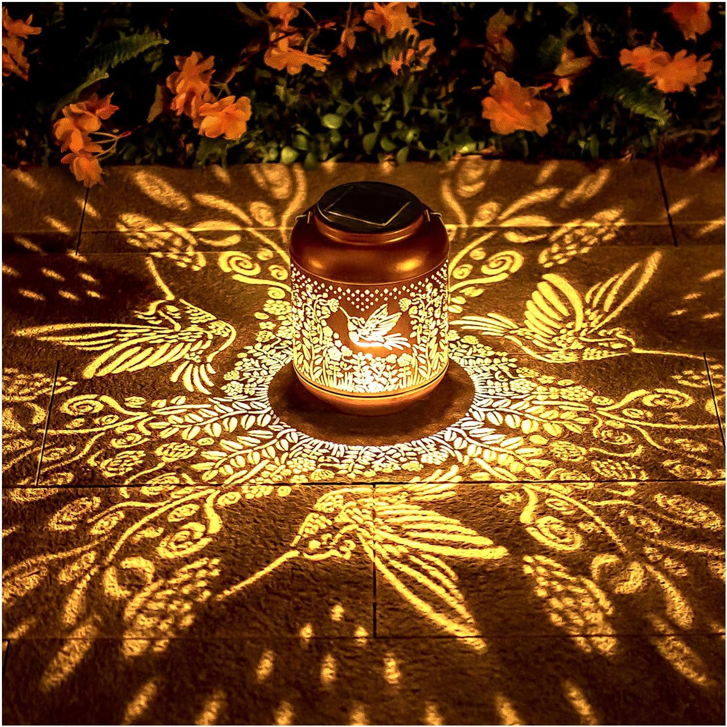 Hummingbird Solar Lanterns Outdoor Waterproof Hanging Solar Lights Hummingbird Gifts for Women/Men Metal Decorative LED Hummingbird Lanterns for Garden Decor,Patio,Lawn,Pathway,Yard