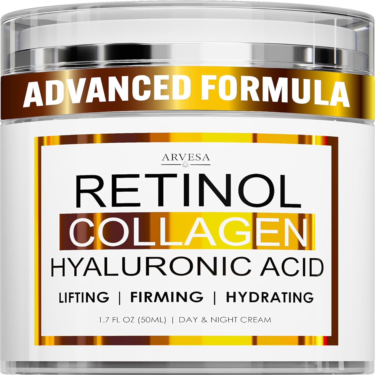 Retinol Cream for Face with Collagen and Hyaluronic Acid - Anti Aging Wrinkle Cream for Women and Men - Day and Night Facial Moisturizer for Tightening and Skin Firming - Crema Hidratante Para la Cara