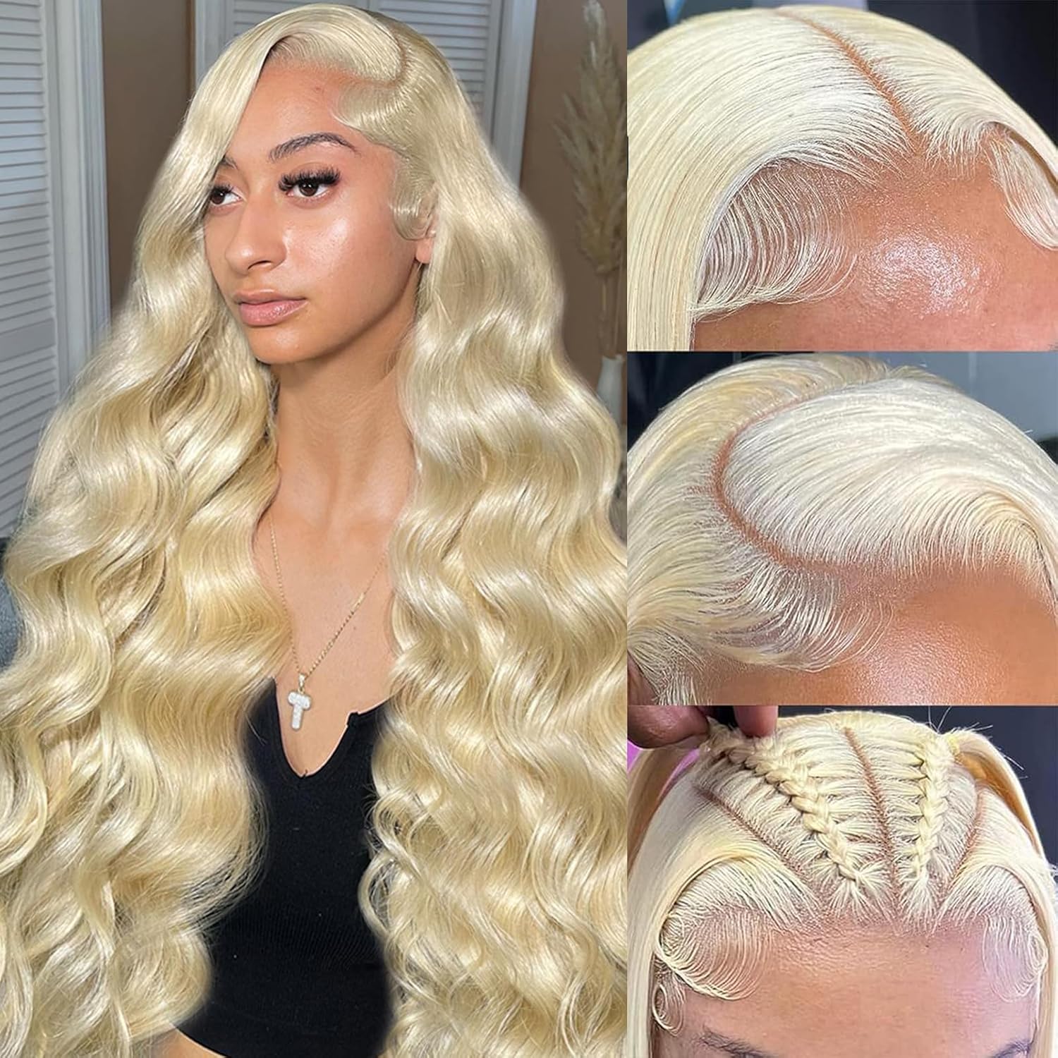 HXDZFX 613 Lace Front Wig Human Hair 32 Inch 180% Density Body Wave Lace Front Wigs 13x4 HD Blonde Lace Frontal Human Hair Wigs