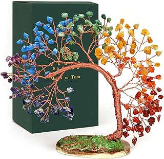 7 Chakra Healing Crystal Tree of Life for Home and Office Decor, Positive Energy, Wealth, Good Luck, Reiki Healing Crystals and Stones, Handmade Feng Shui Decoration, Birthday Gifts for Women