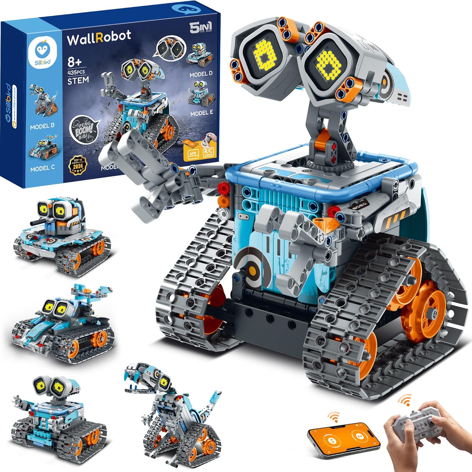 Sillbird 5-in-1 STEM Robot Building Toys for Boys, Remote & App Controlled Robotic Programmable Educational Technic Set, Christmas Birthday Gifts for Boys Girls Kids Aged 8 9 10 11 12+ (435 Pcs)