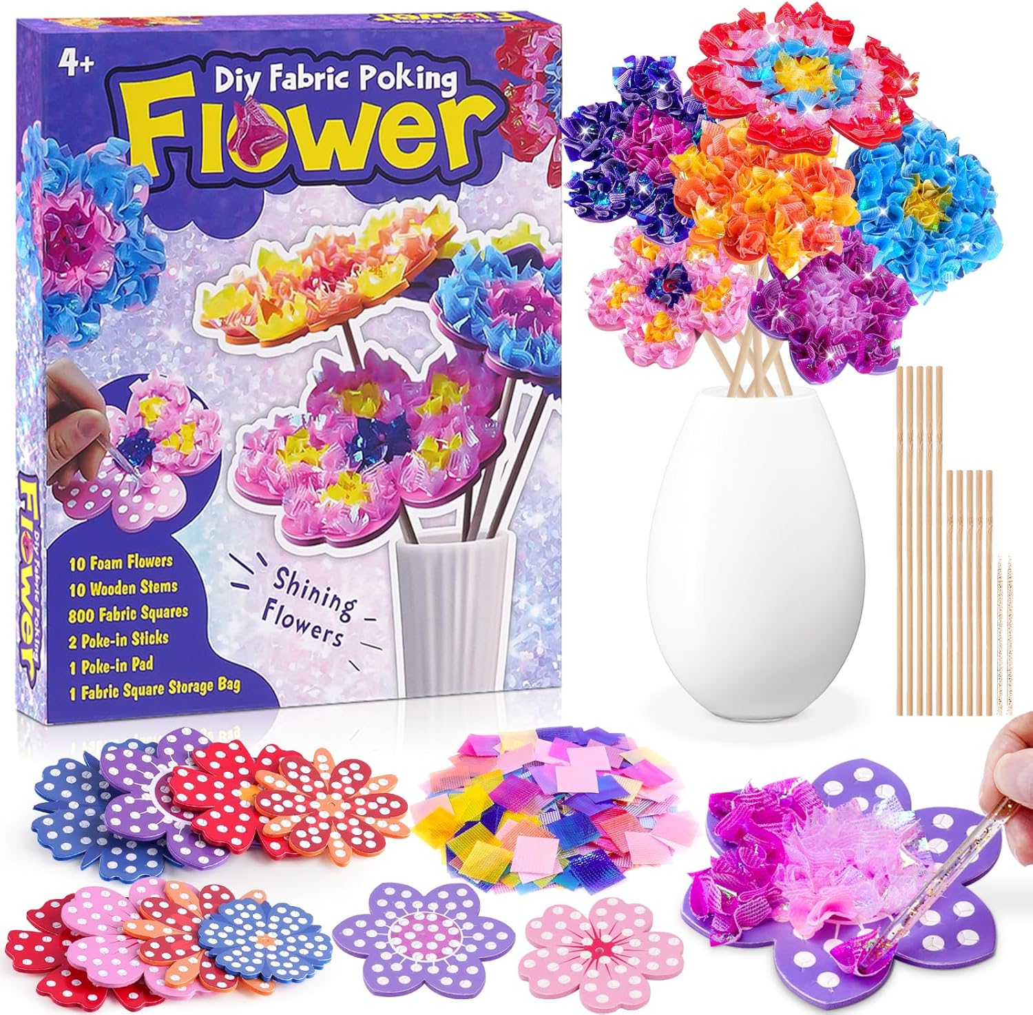 Eichhoo Arts and Craft Kits for Kids Poke-in Art Gifts for 4 5 6 7 8 Year Old Girls Birthday Presents Kid Craft Activity Party Favors Supplies Educational Toys Flower Gifts for Girls Toys Age 4-12