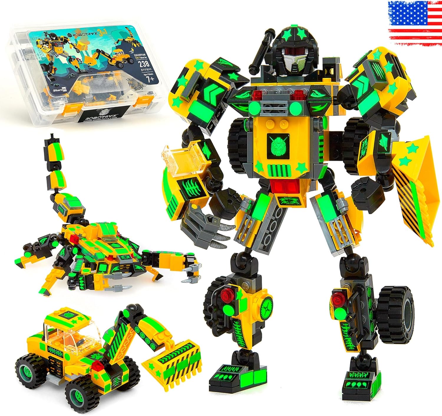 JITTERYGIT Robot Building Toy Gift for Boys, Perfect STEM Gift for Builders Ages 6, 7, 8, 9, and 10 Year Olds, Yellow Zakarpian (238 Pcs) Robotryx