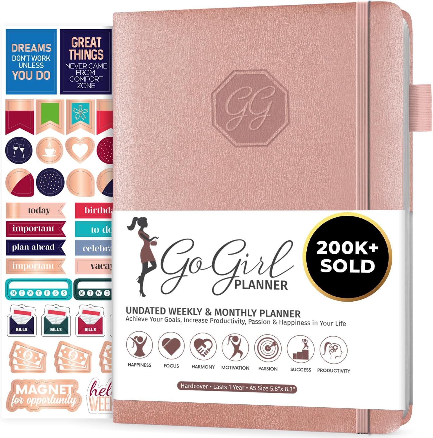 GoGirl Planner and Organizer for Women – Compact Weekly Planner, Goals Journal & Agenda to Improve Time Management & Productivity (Rose Gold)