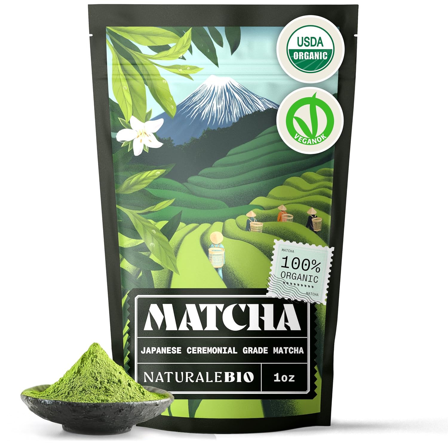 NaturaleBio Matcha Green Tea Powder. Ceremonial Grade Organic, 1 oz. From Uji, Kyoto for Traditional Japanese Tea Ceremony. Matcha Powder Free of Added Sugars and Preservatives.